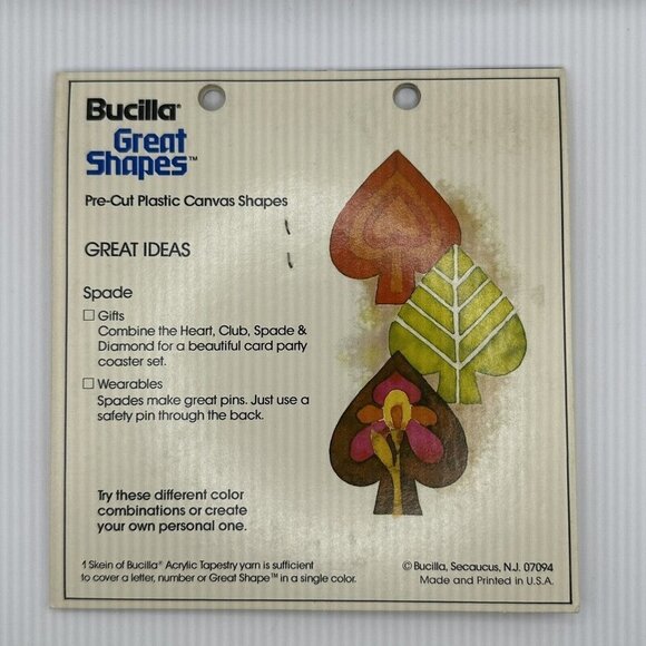 Vintages Bucilla Great Shapes 1982 Pre-Cut Plastic Canvas Shapes Spade No 5617 - Picture 7 of 7